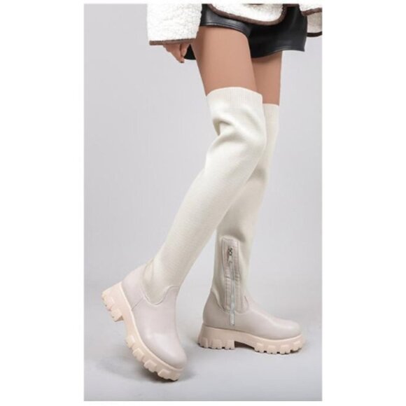 SF Higt Sock Boot Beige Size 9.5 - Picture 1 of 6